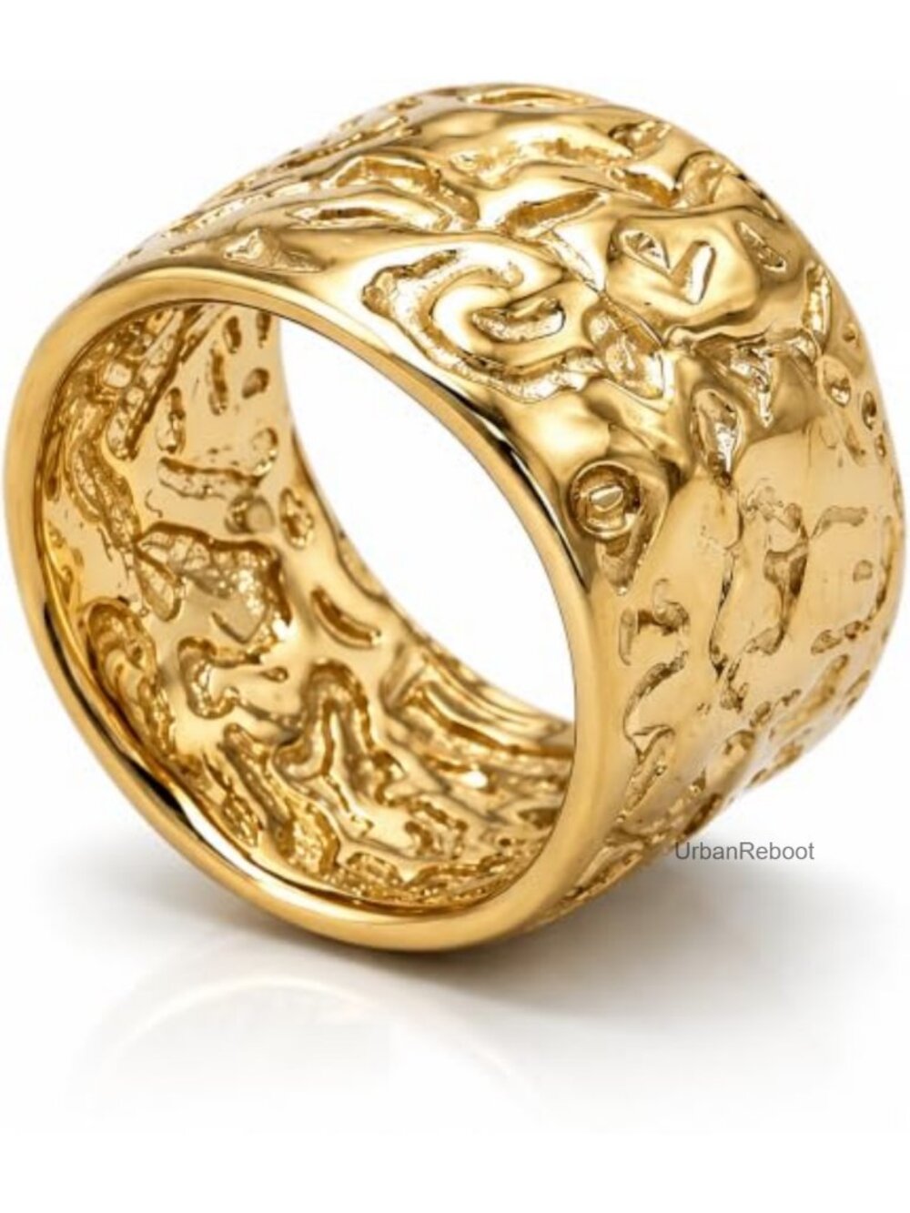 14K Gold Plated Hammered Statement Band Rings Unisex Thumb